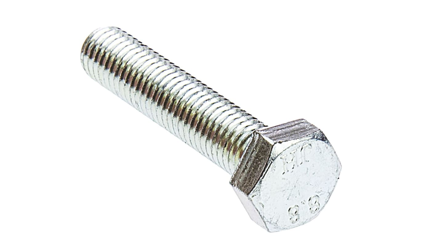 RS PRO Zinc plated & clear Passivated Steel Hex, Hex Bolt, M8 x 40mm