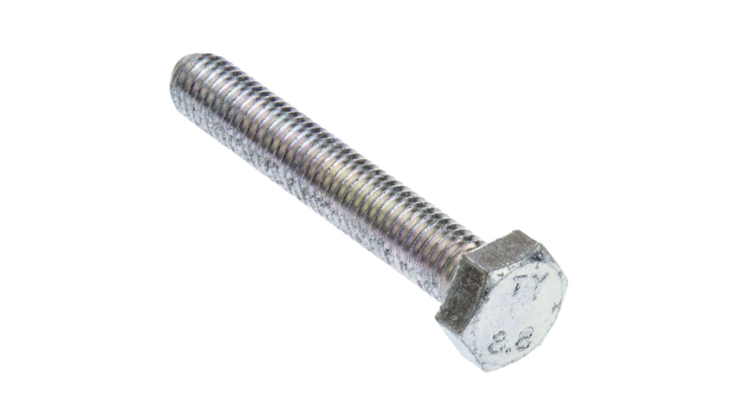 Zinc plated & clear Passivated Steel Hex, Hex Bolt, M8 x 50mm