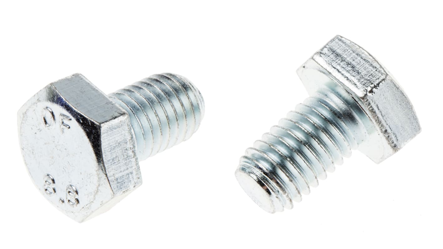 Clear Passivated, Zinc Steel Hex, Hex Bolt, M10 x 16mm