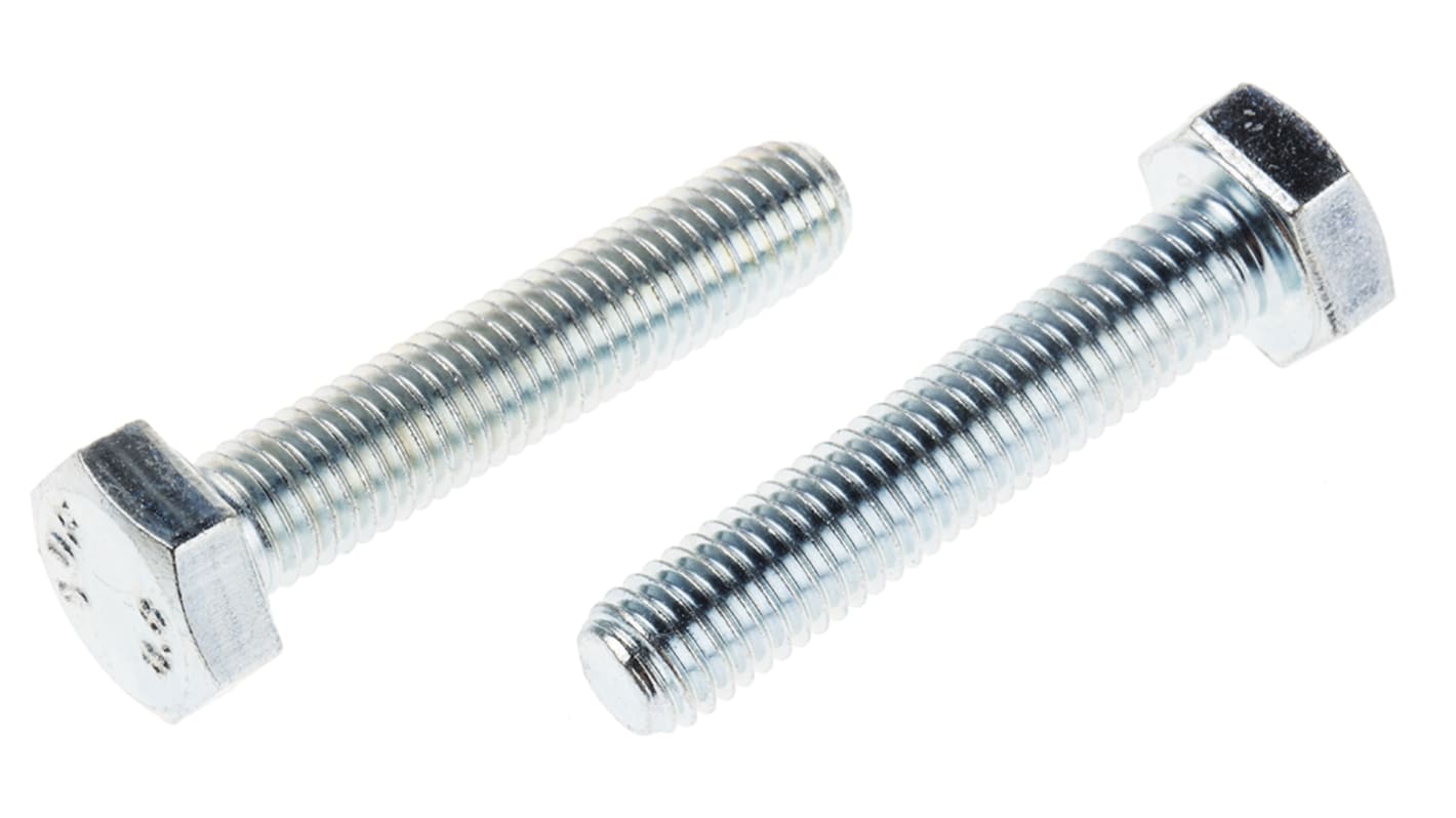 RS PRO Bright Zinc Plated Steel Hex, Hex Bolt, M10 x 50mm