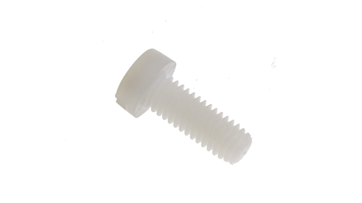 Tornillo de cabeza cilíndrica con huella ranurada RS PRO M6 x 16mm, paso de rosca 1mm, de Nylon