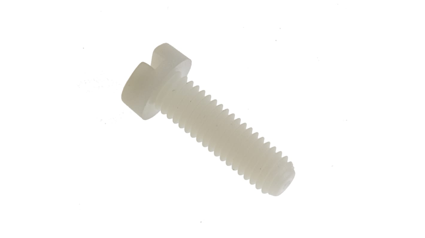 Tornillo de cabeza cilíndrica con huella ranurada RS PRO M6 x 20mm, paso de rosca 1mm, de Nylon