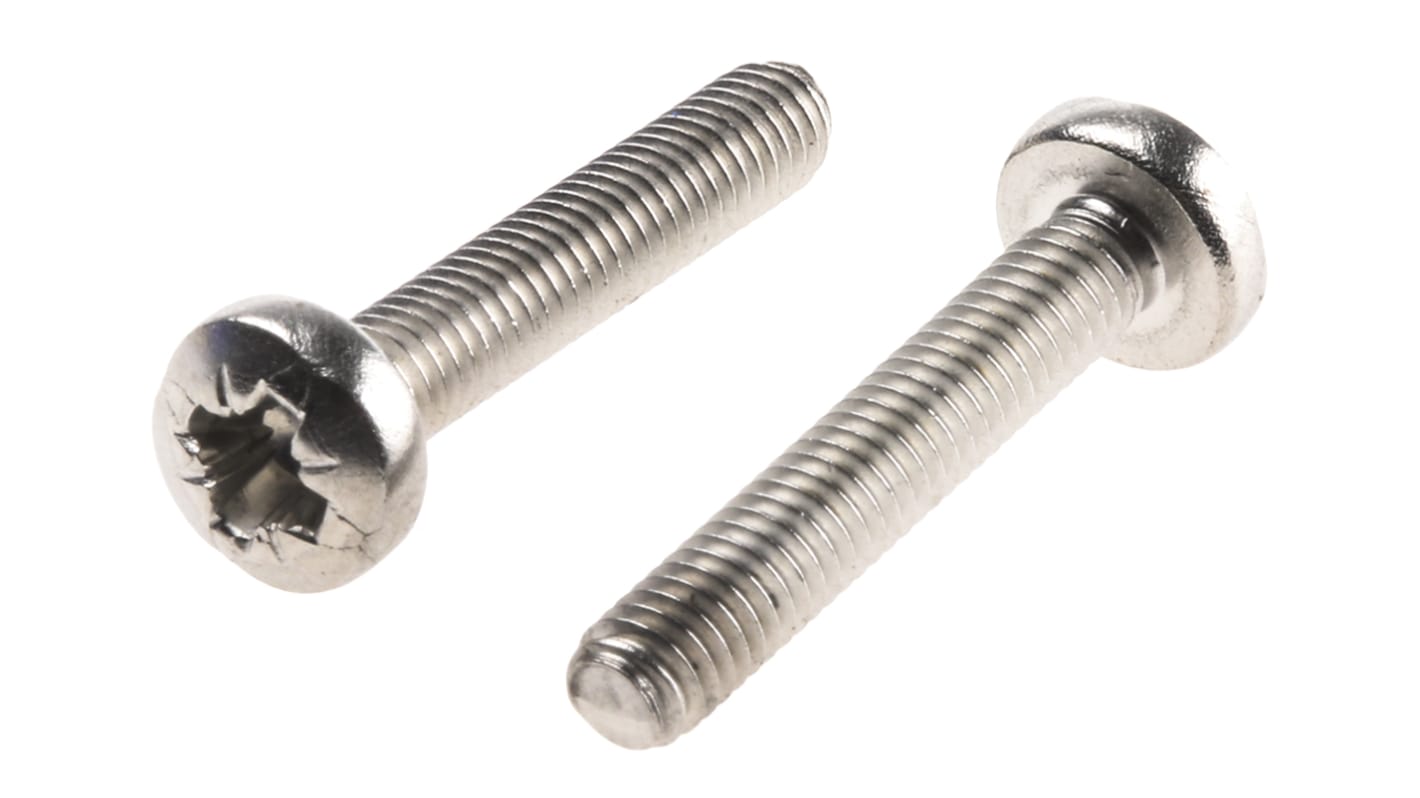 RS PRO Pozidriv Pan A2 304 Stainless Steel Machine Screws DIN 7985, M3.5x20mm