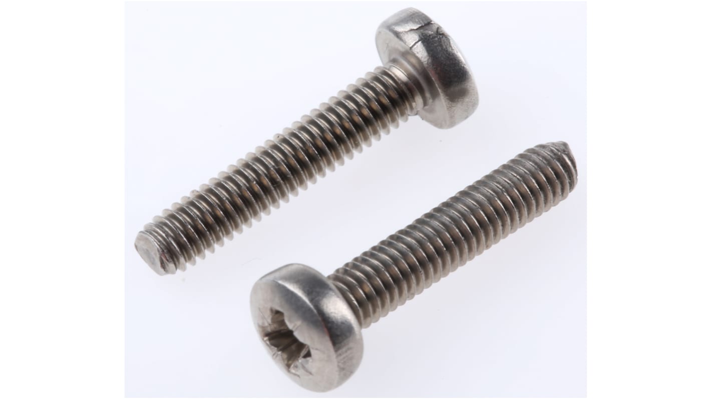 RS PRO Pozi Pan A2 304 Stainless Steel Machine Screws DIN 7985, M4x20mm