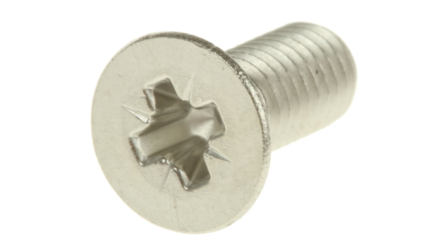 Tornillo de cabeza avellanada con huella Pozidriv RS PRO M5 x 12mm, paso de rosca 0.8mm, de Acero Inoxidable