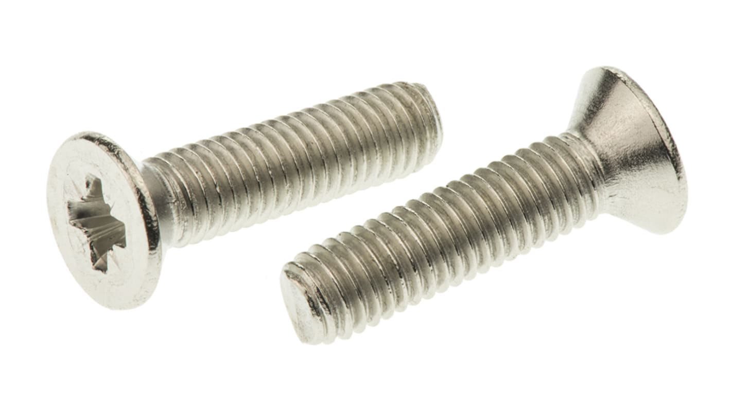 RS PRO Pozi Countersunk A2 304 Stainless Steel Machine Screws DIN 965, M5x20mm