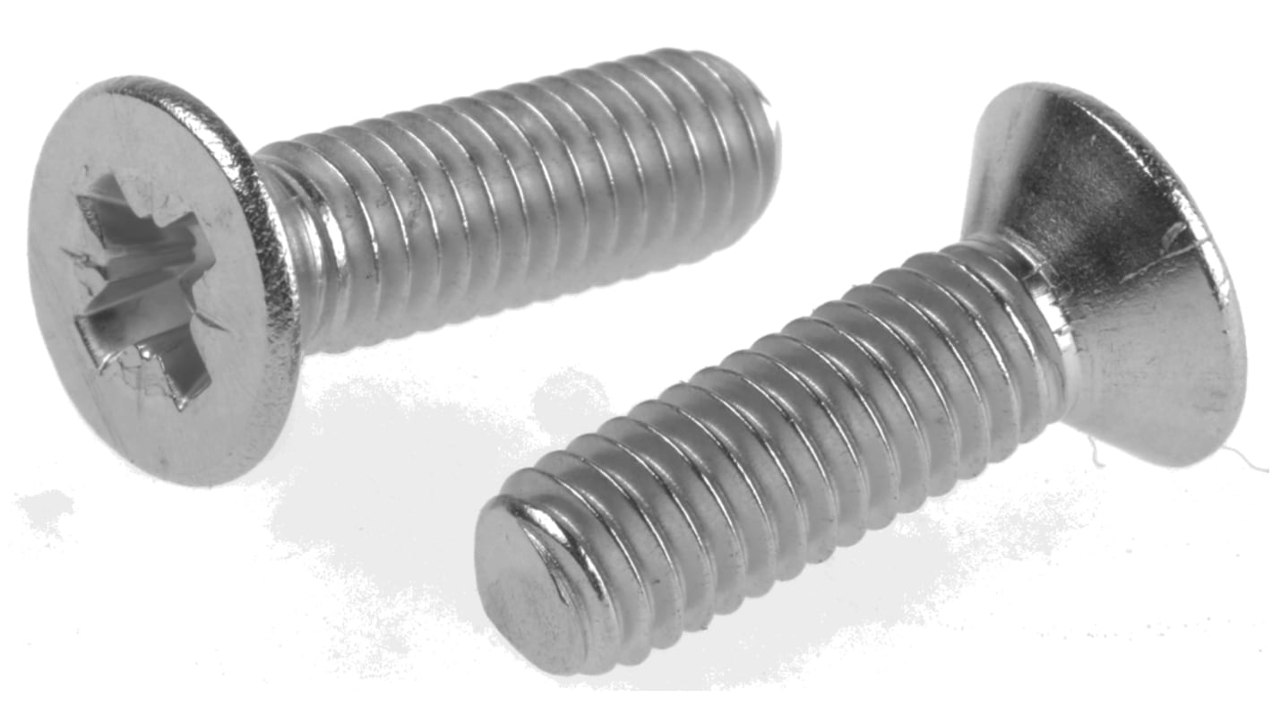 RS PRO Pozidriv Countersunk A2 304 Stainless Steel Machine Screws DIN 965Z, M6x20mm