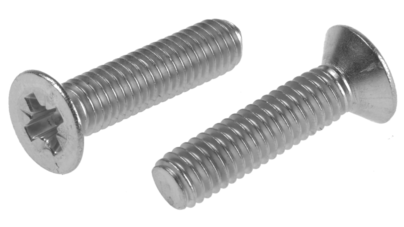 RS PRO Pozidriv Countersunk A2 304 Stainless Steel Machine Screws DIN 965, M6x25mm