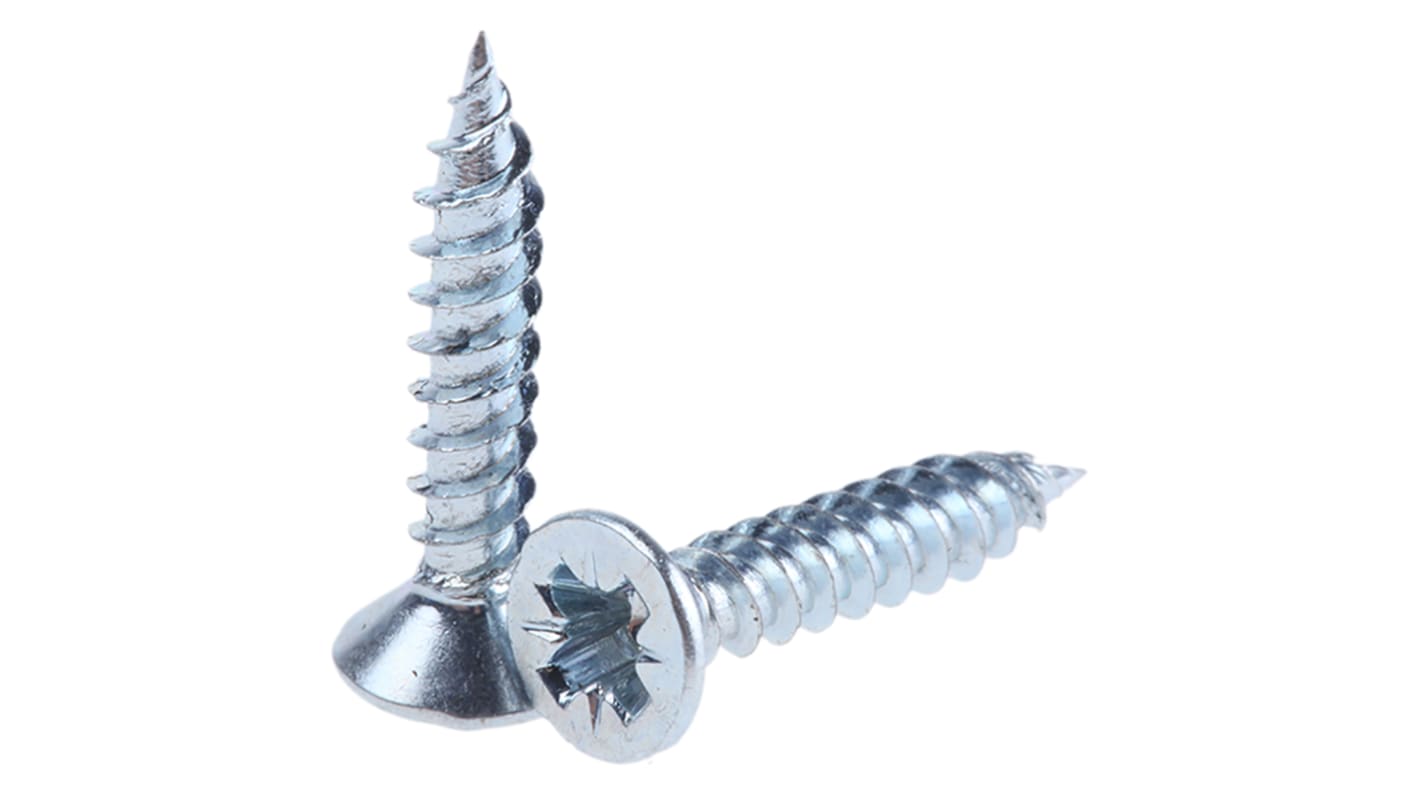 RS PRO Pozidriv Countersunk Steel Wood Screw, Bright Zinc Plated, No. 6 Thread, 3/4in Length