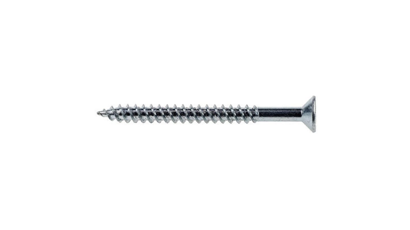 RS PRO Pozidriv Countersunk Steel Wood Screw, Bright Zinc Plated, Clear Passivated, No. 8 Thread, 2in Length