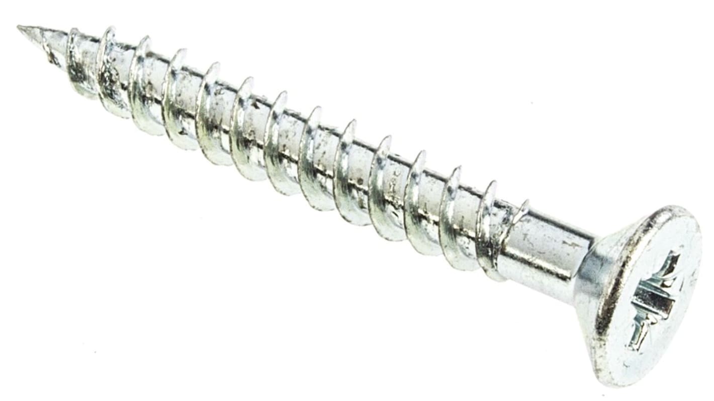 RS PRO Pozidriv Countersunk Steel Wood Screw, Bright Zinc Plated, Clear Passivated, No. 10 Thread, 1.1/2in Length