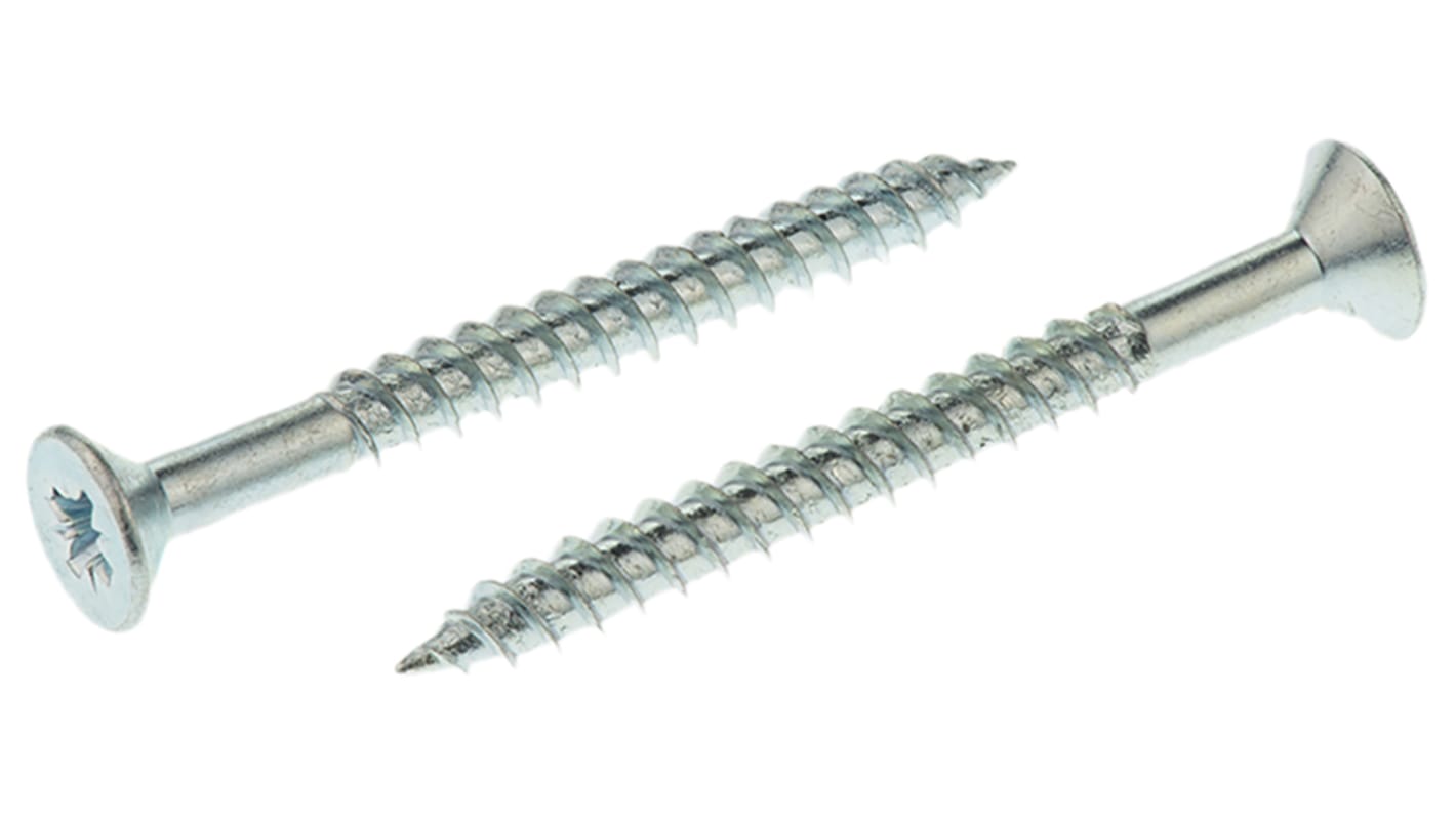 RS PRO Pozidriv Countersunk Steel Wood Screw Bright Zinc Plated, No. 10 Thread, 2in Length