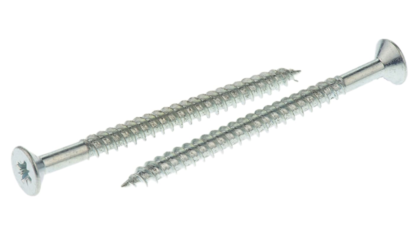 RS PRO Pozidriv Countersunk Steel Wood Screw Bright Zinc Plated, No. 10 Thread, 2.1/2in Length