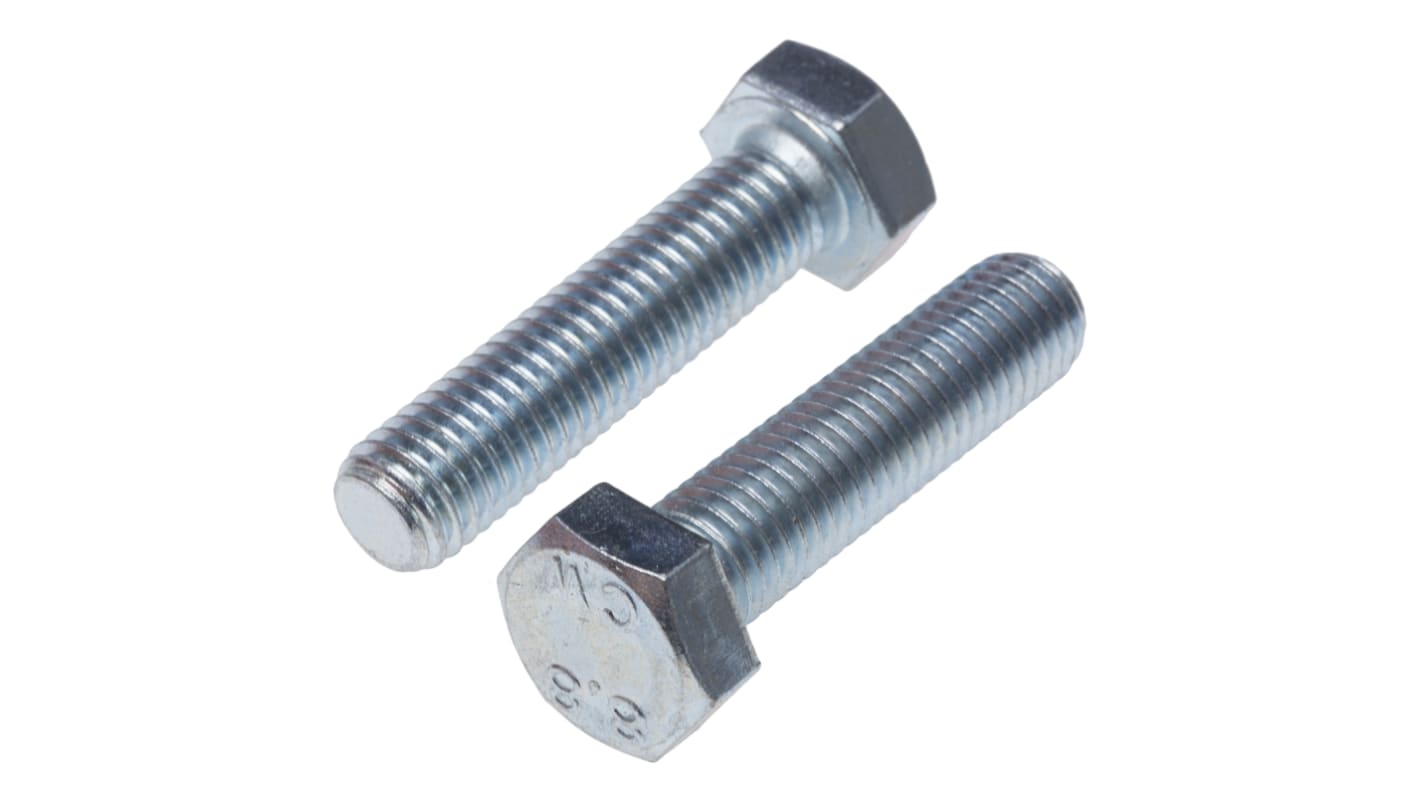 RS PRO Bright Zinc Plated Steel Hex, Hex Bolt, M12 x 50mm