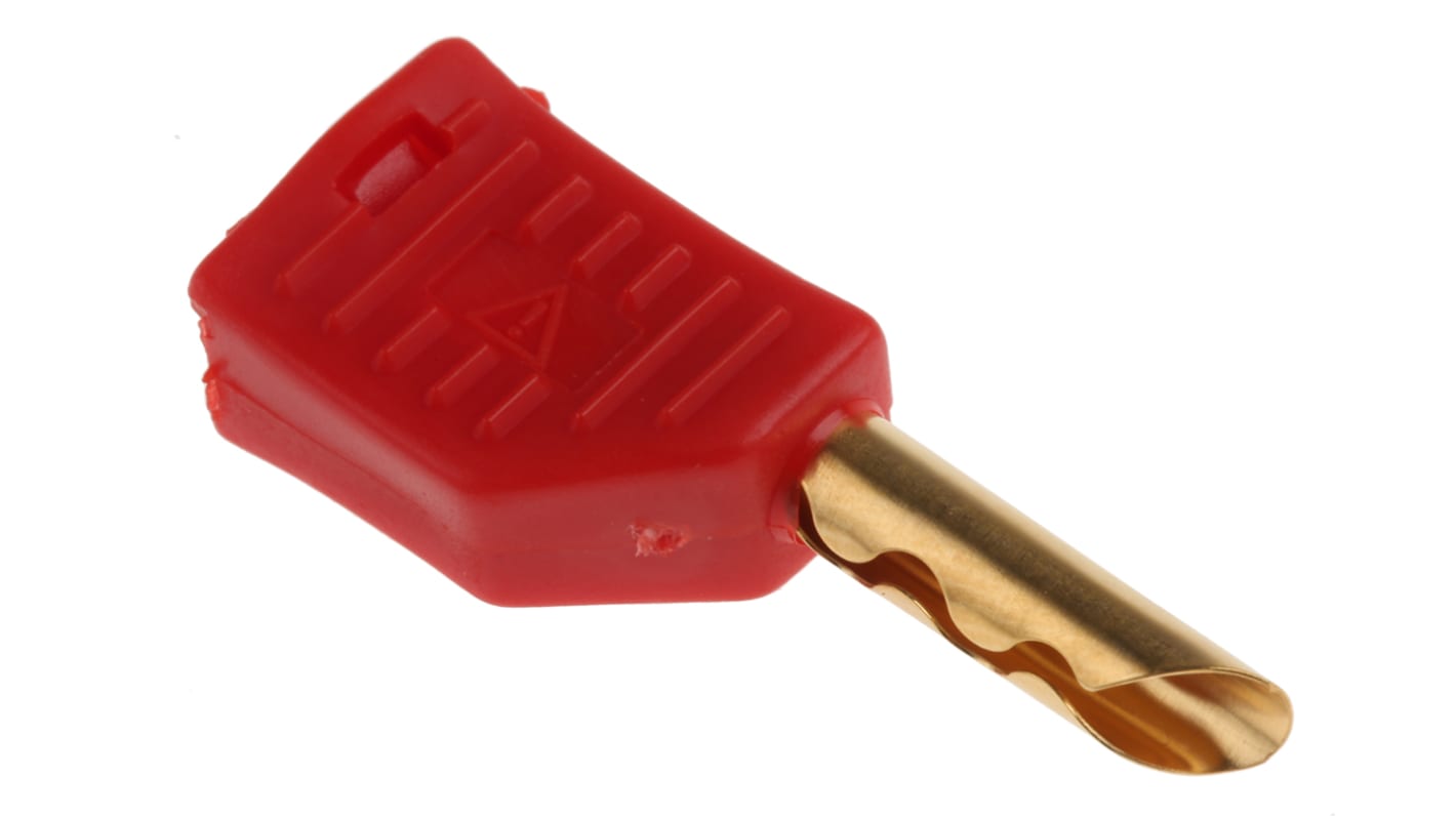 Staubli Red Male Test Plug, 4 mm Connector, Solder Termination, 19A, 30 V, 60V dc, Gold Plating