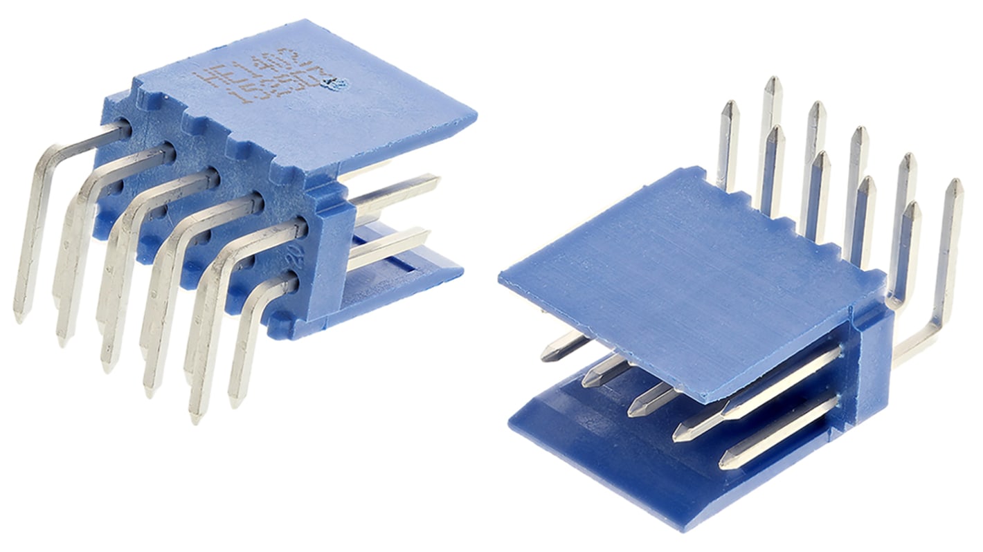 TE Connectivity AMPMODU HE14 Series Right Angle Through Hole PCB Header, 10 Contact(s), 2.54mm Pitch, 2 Row(s), Shrouded