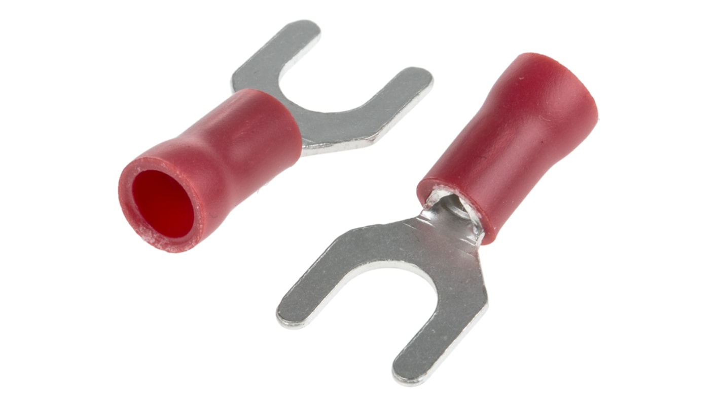 RS PRO Rot Isoliert Gabelkabelschuh B. 8.5mm Vinyl, min. 0.5mm², max. 1.5mm² 22AWG 16AWG