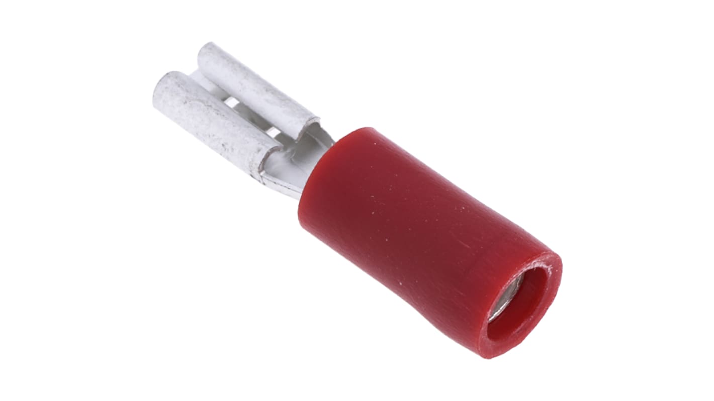 Terminal de lengüeta hembra aislado de color Rojo RS PRO de crimpar, 2.8 x 0.8mm, 0.5mm² → 1.5mm², long. 19mm, de Latón