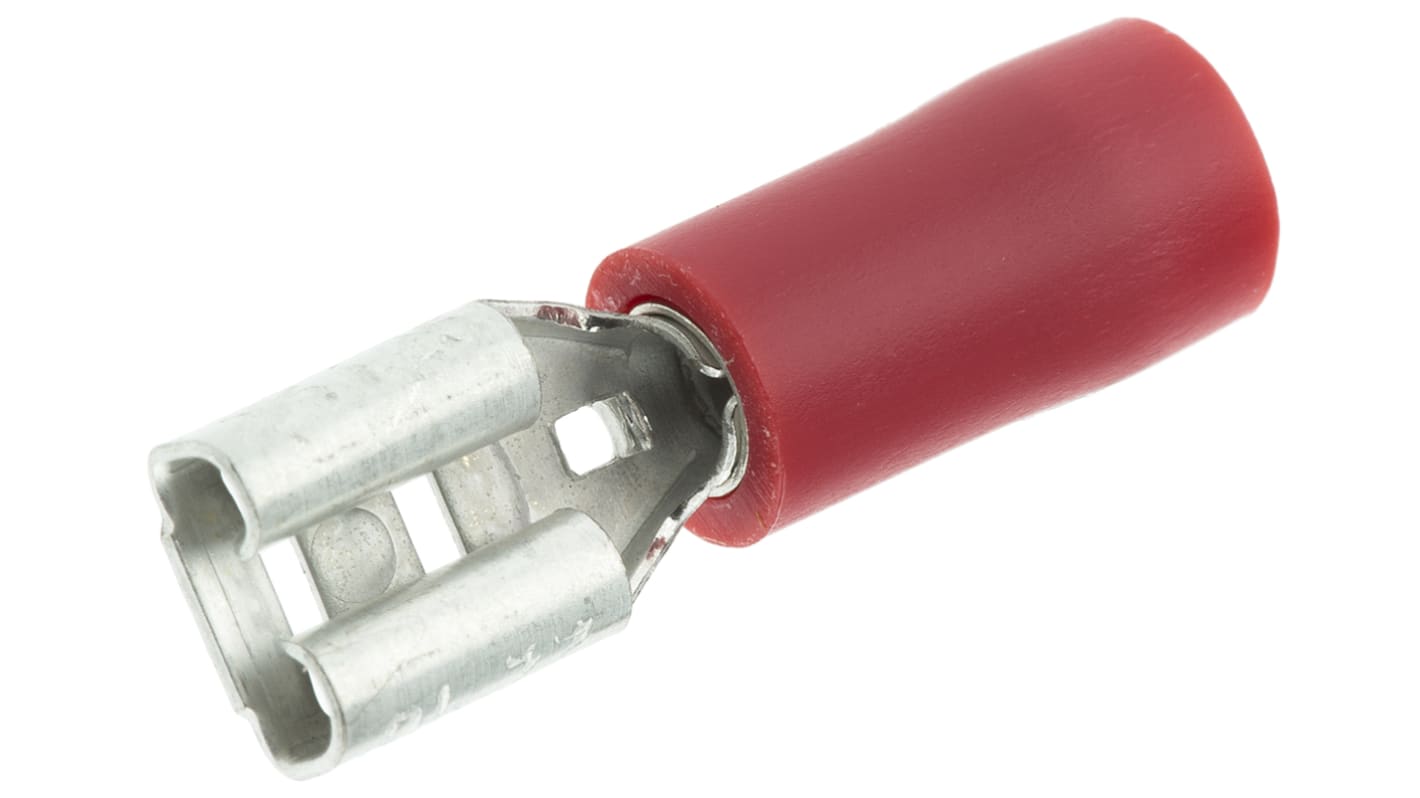 RS PRO Flachsteckhülse, Rot, Isoliert, 4.8 x 0.5mm, Buchse, 0.5mm² - 1.5mm², 22AWG min