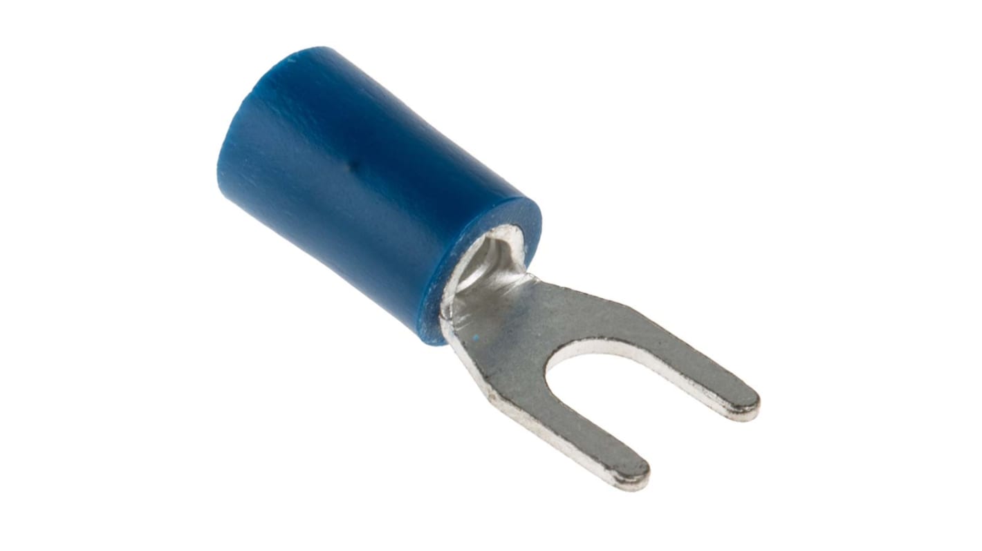 RS PRO Insulated Crimp Spade Connector, 1.5mm² to 2.5mm², 16AWG to 14AWG, M4 Stud Size Vinyl, Blue