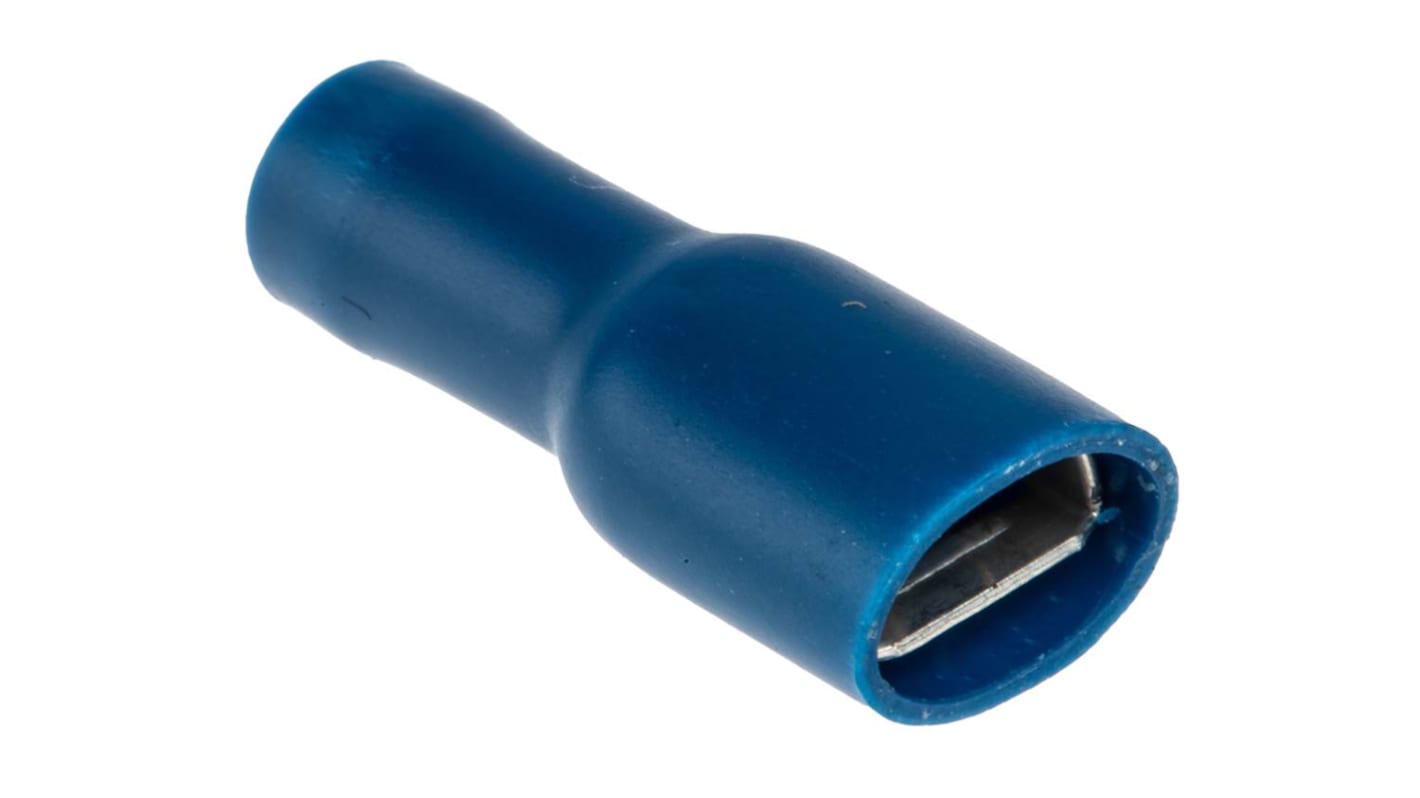 Terminal de lengüeta hembra aislado de color Azul RS PRO de crimpar, 6.3 x 0.8mm, 1.5mm² → 2.5mm², long. 21.5mm, de