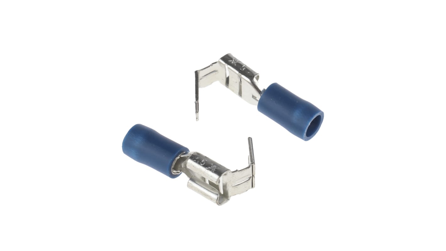 Terminal de lengüeta hembra aislado de color Azul RS PRO de crimpar, 6.35 x 0.8mm, 1.5mm² → 2.5mm², long. 20mm, de