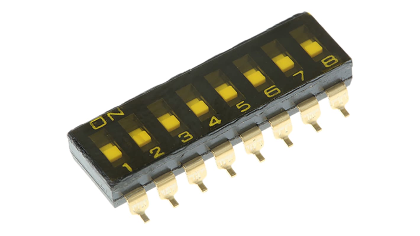 Omron DIP-Schalter Gleiter 8-stellig 8P, Kontakte vergoldet 25 mA @ 24 V dc, bis +70°C