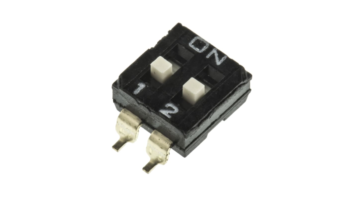 DIP switch 2-polet skifte, , SMD, Skyde 25 mA ved 24 V dc, 2-vejs, -20 → +70°C