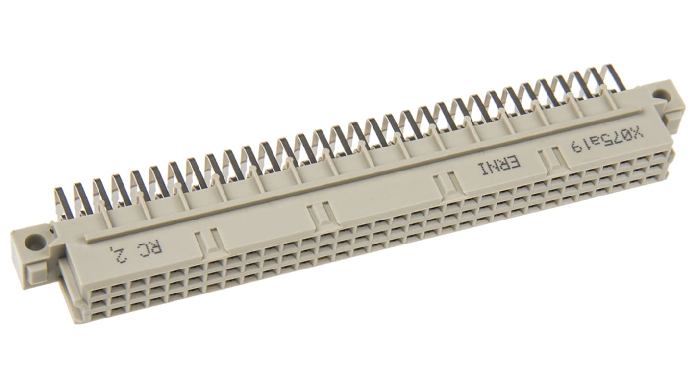 Conector DIN 41612 hembra Ángulo de 90° ERNI de 96 contactos, paso 2.54mm, 3 filas, clase C2