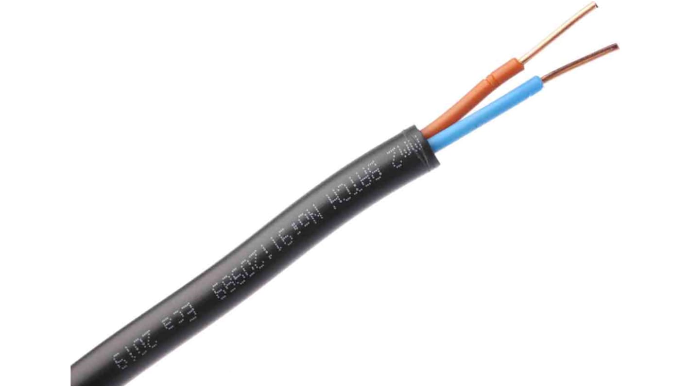 Cable de alimentación RS PRO de 2 núcleos, 1,5 mm², Ø ext. 10.5mm, long. 100m, 600 V / 24 A, funda de PVC, Negro