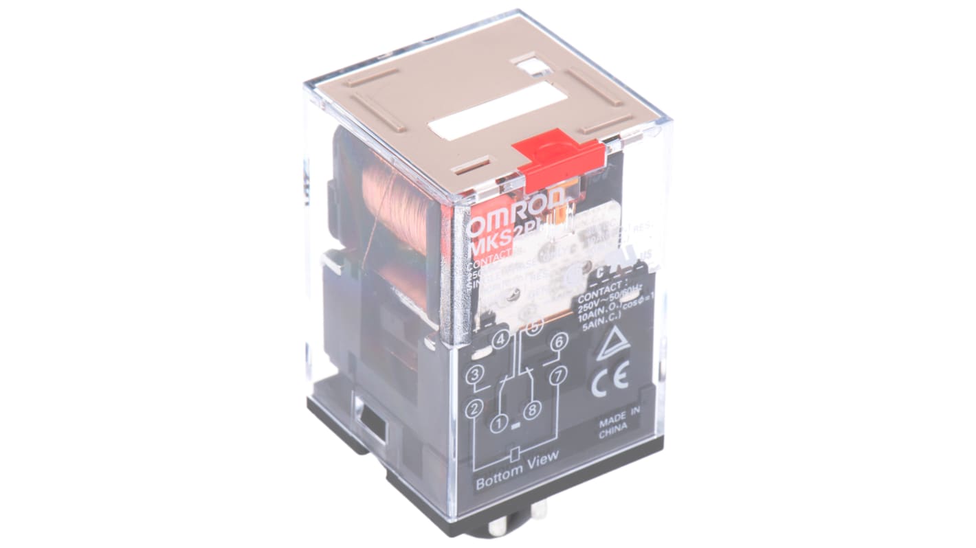 Relé de potencia sin enclavamiento Omron MKS de 2 polos, DPDT, bobina 110V ac, 10A, enchufable