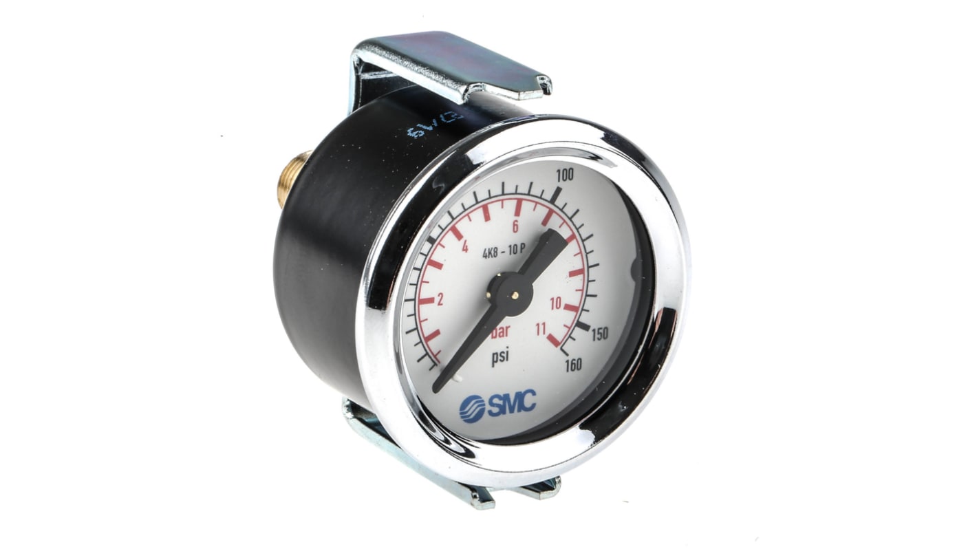 SMC Analogue Pressure Gauge 10bar Back Entry, 4K8-10P, With RS Calibration, 1bar min.