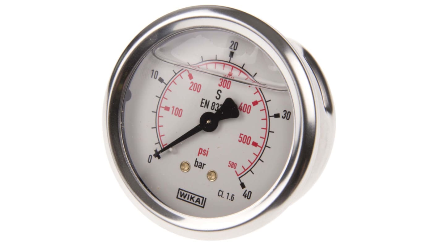 WIKA G 1/4 Analogue Pressure Gauge 40bar Back Entry, 9314197, 0bar min.