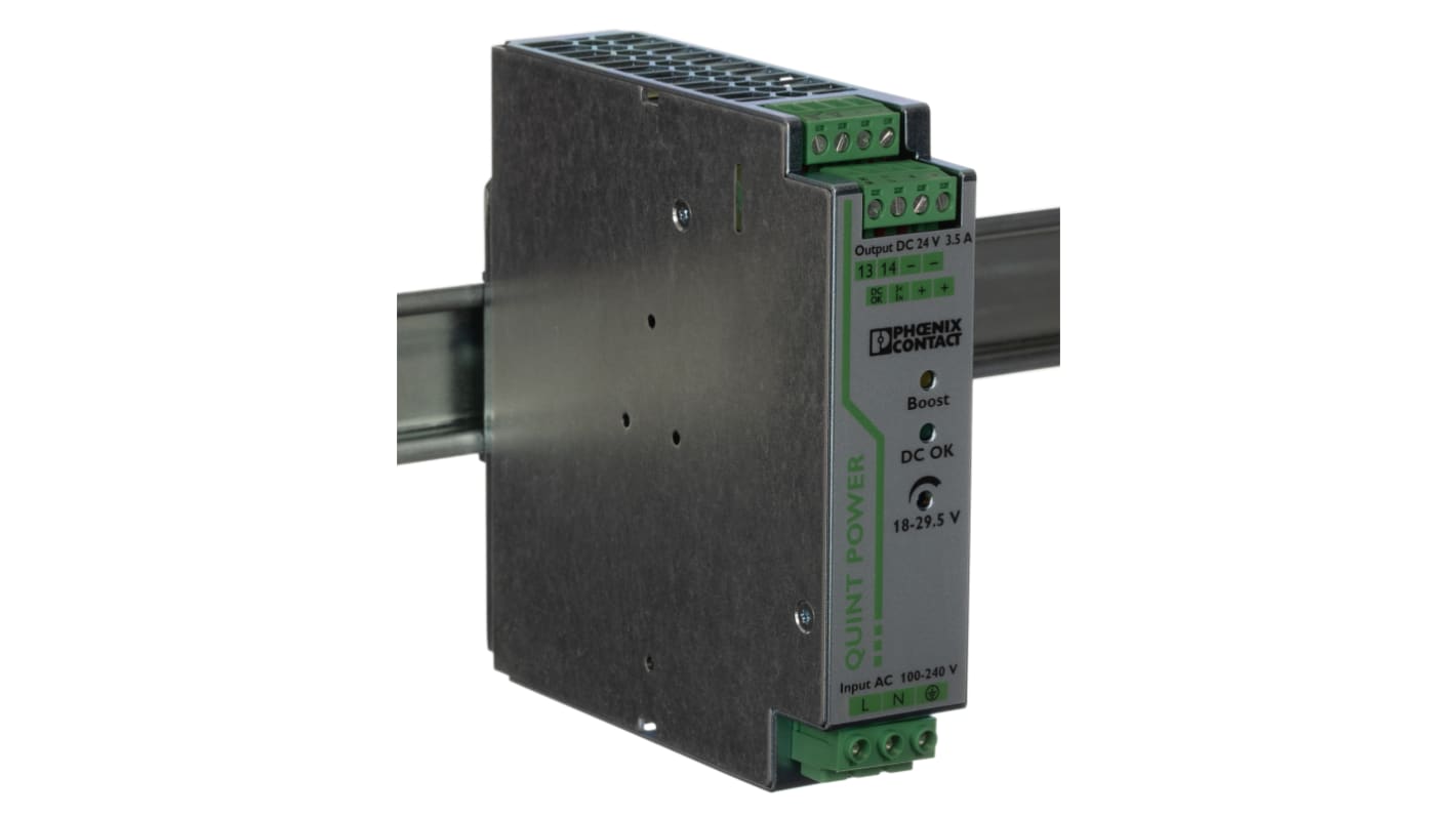 Phoenix Contact QUINT POWER Switched Mode DIN Rail Power Supply, 85 → 264V ac ac Input, 24V dc dc Output, 3.5A