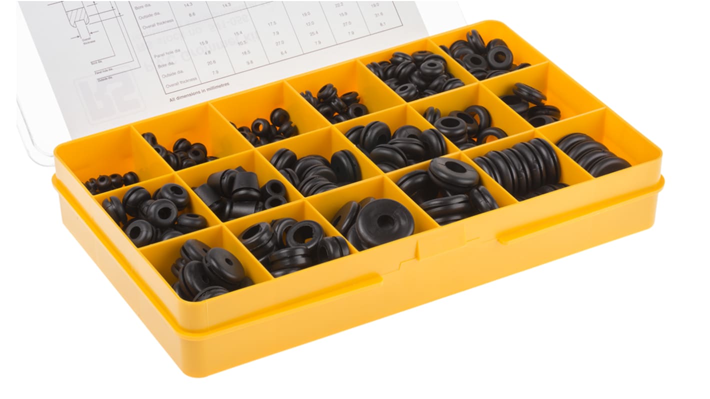 RS PRO Black PVC Cable Grommet Kit for 3.2 → 19mm Cable Dia. RS