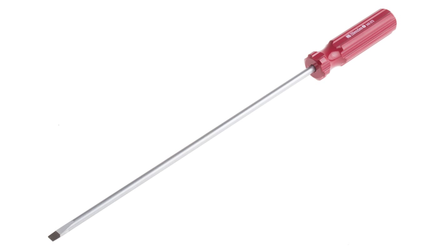 RS Pro 10 in Chrome Vanadium Steel Standard Screwdriver, Parallel 3/16 in Tip, Cellulose Acetate