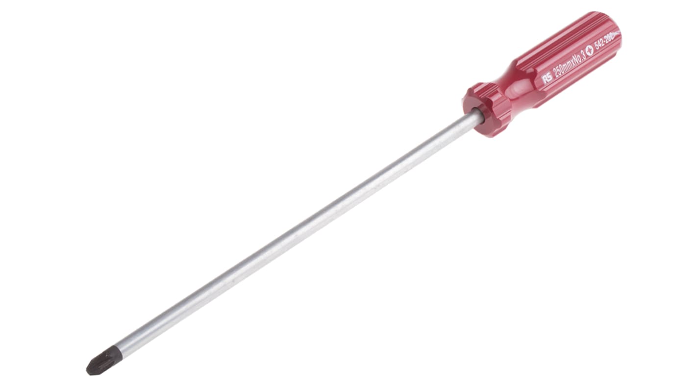 RS Pro 10 in Chrome Vanadium Steel Standard Screwdriver, Pozidriv; Supadriv PZ3 Tip, Cellulose Acetate