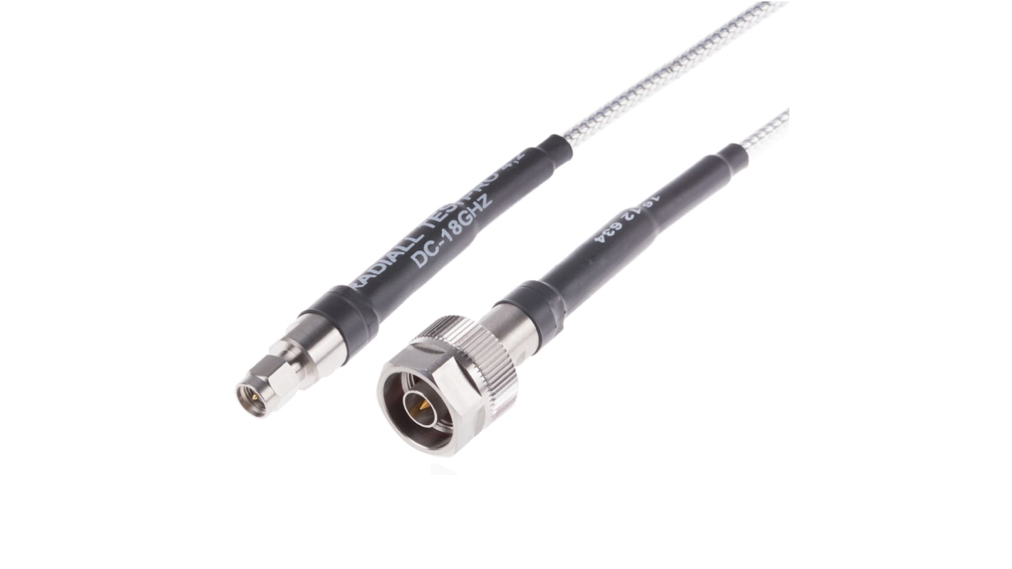 Cable coaxial Radiall, 50 Ω, con. A: SMA, Macho, con. B: Tipo N, Macho, long. 910mm