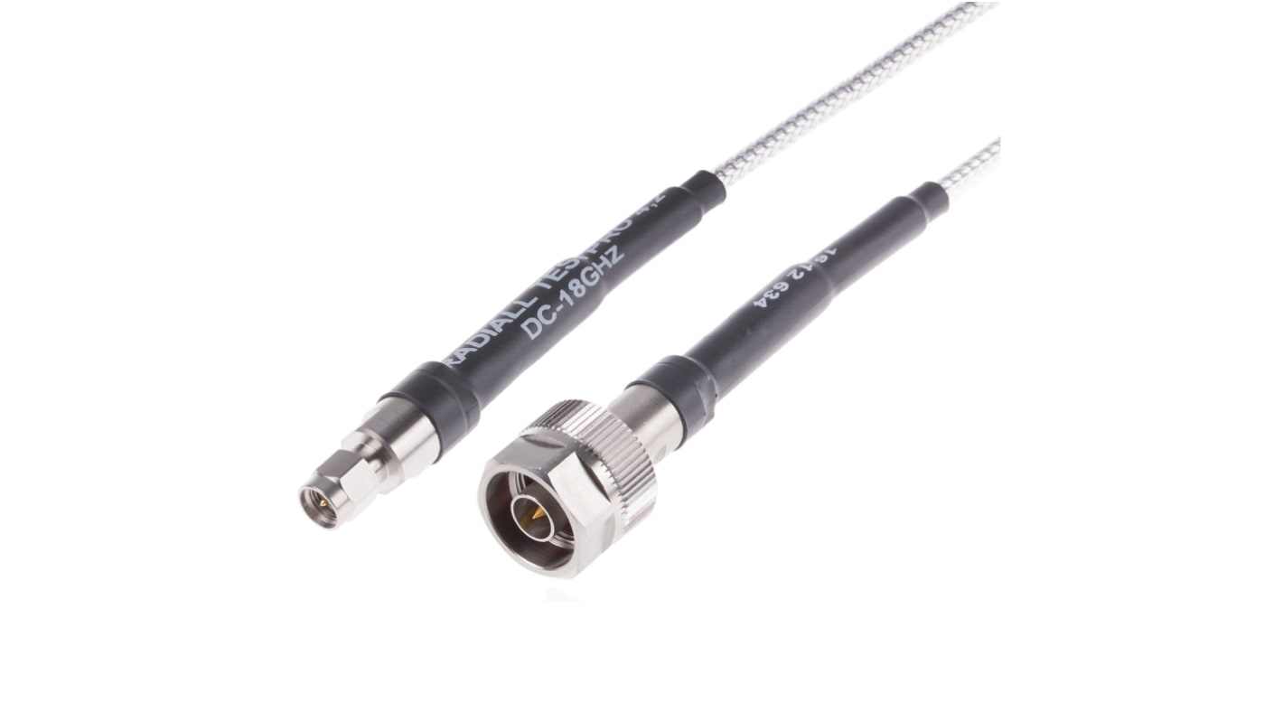 Radiall Male SMA to Male N Type Coaxial Cable, 910mm, Terminated