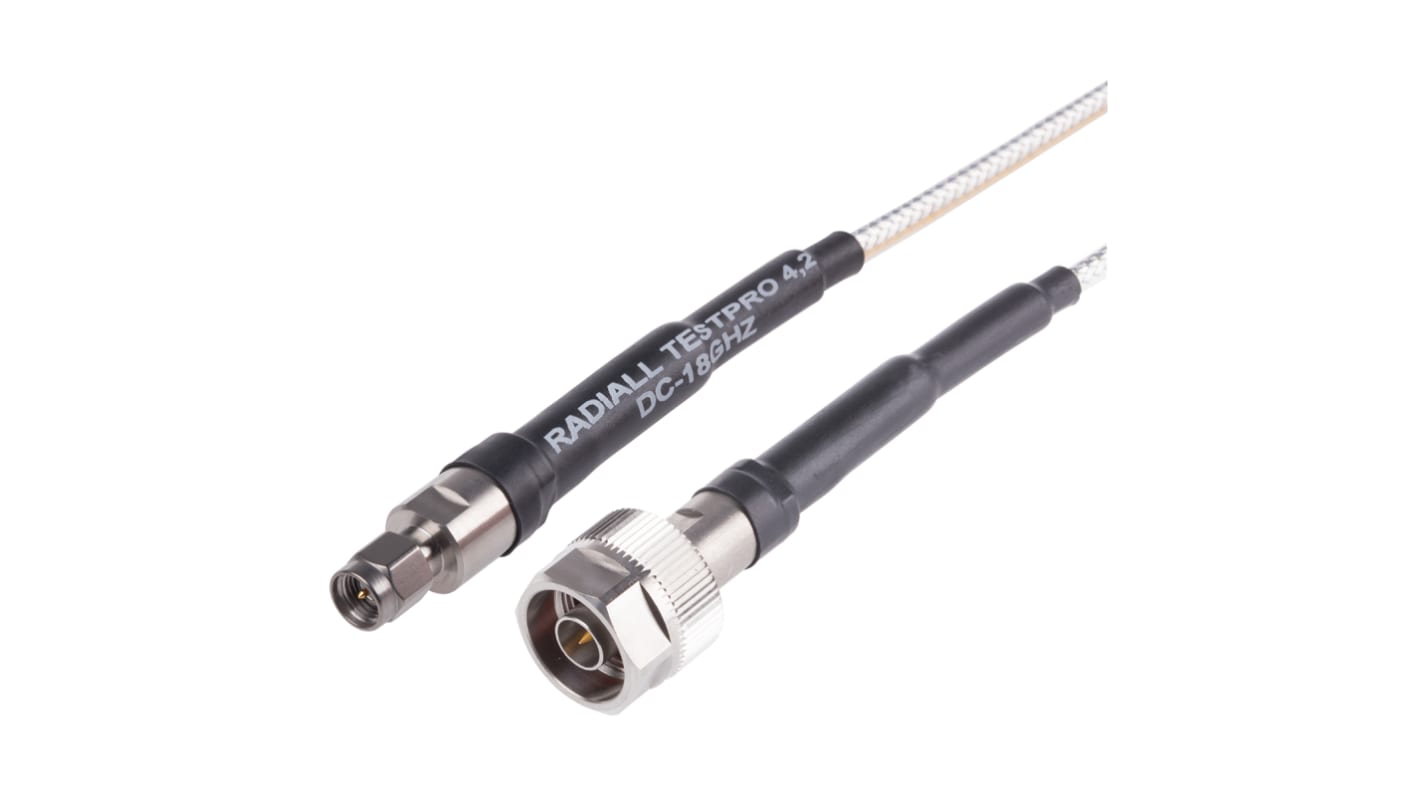 Cable coaxial Radiall, 50 Ω, con. A: SMA, Macho, con. B: Tipo N, Macho, long. 1.2m