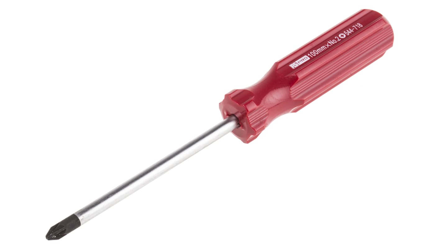 RS Pro 4 in Chrome Vanadium Steel Standard Screwdriver, Supadriv; Pozidriv PZ2 Tip, Cellulose Acetate