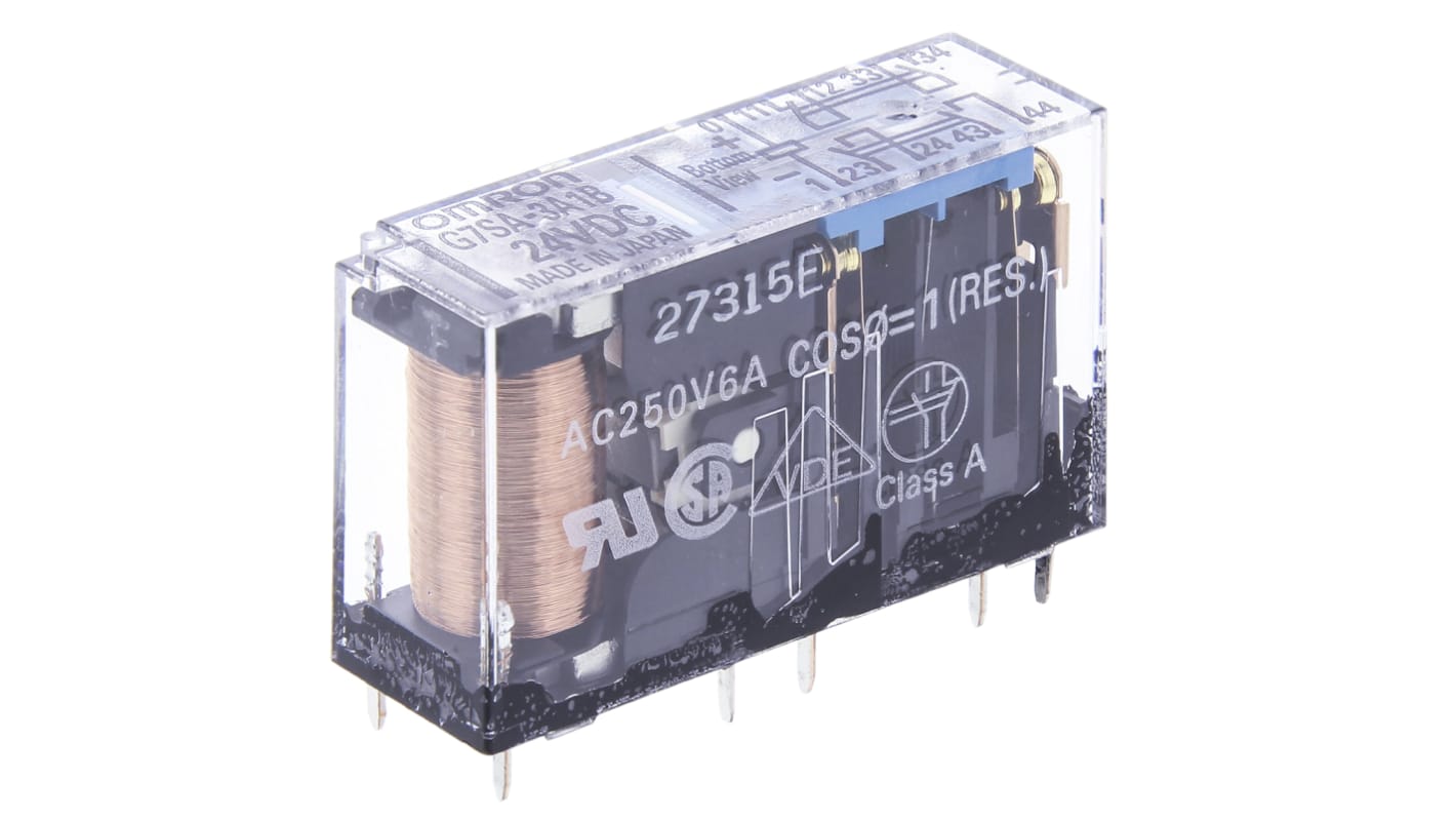 Omron PCB Mount Force Guided Relay, 24V dc Coil Voltage, 4 Pole, 3PST, SPST