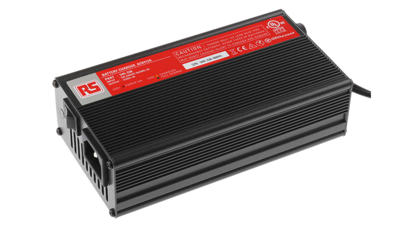 RS PRO, 12V 4A Batterioplader med pladser med EU stik