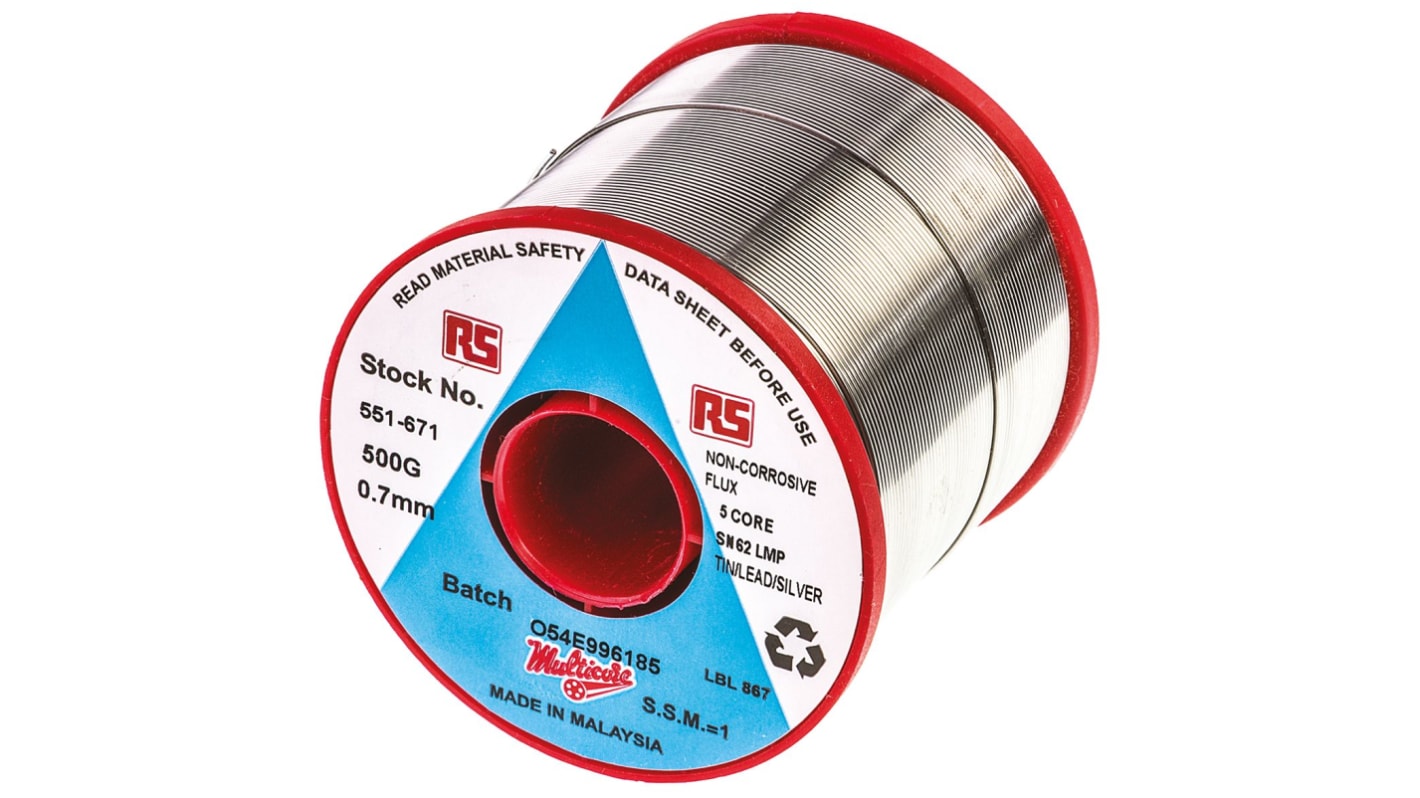 291726 Multicore Wire, 0.7mm Lead solder, 179°C Melting Point RS