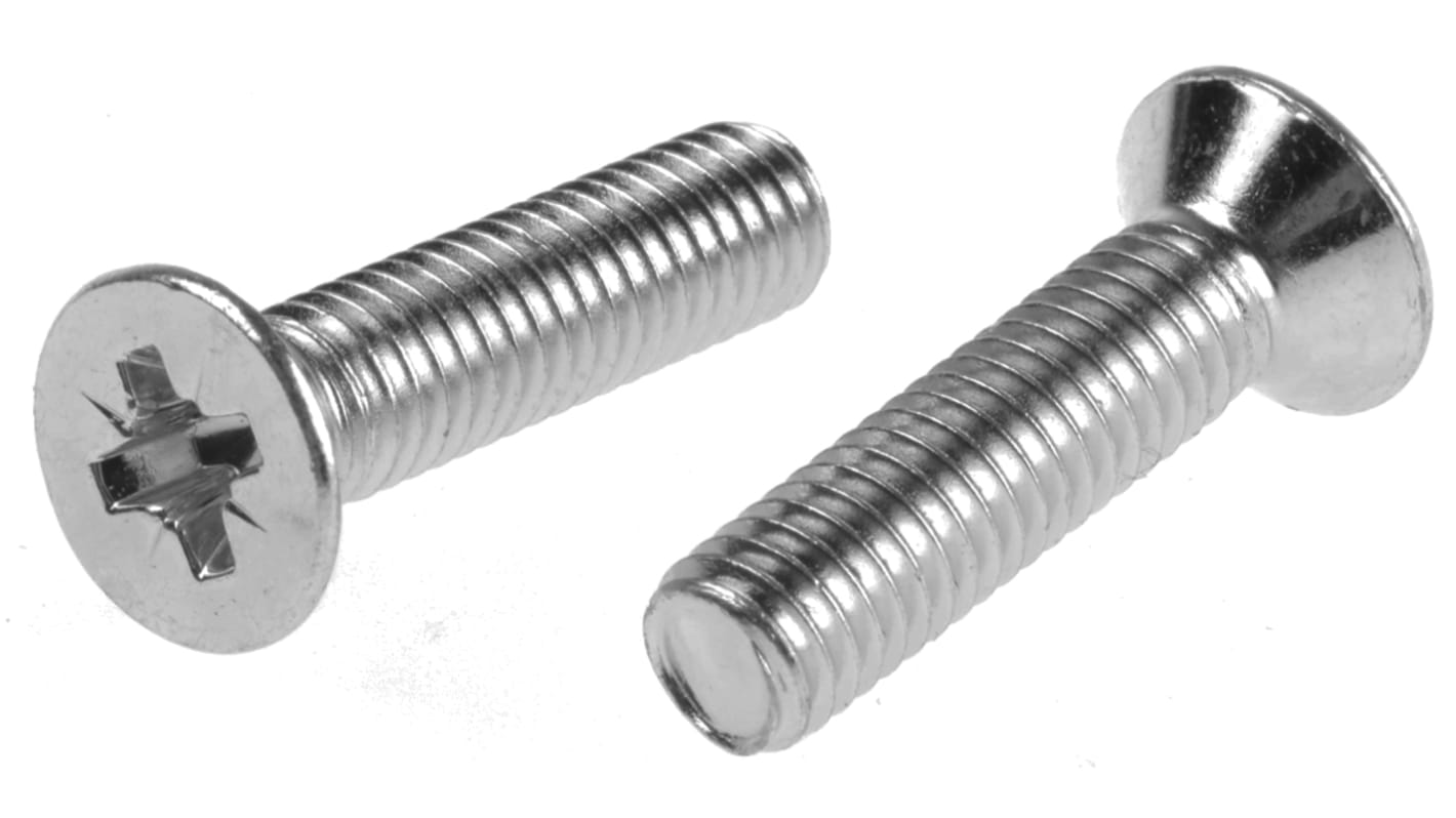 RS PRO Pozidriv Countersunk Steel Machine Screws DIN 965, M6x25mm