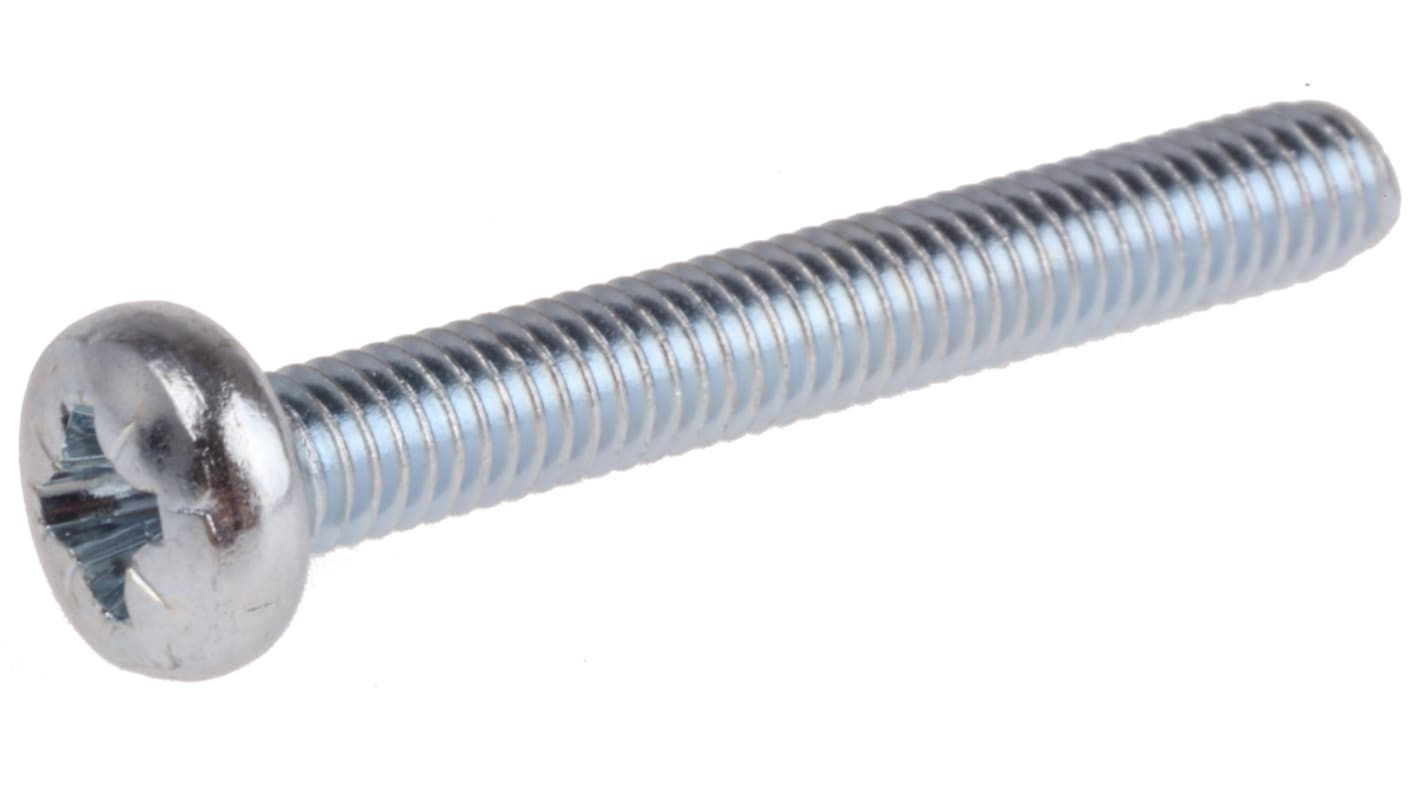 RS PRO Pozi Pan Steel Machine Screws DIN 7985, M4x30mm