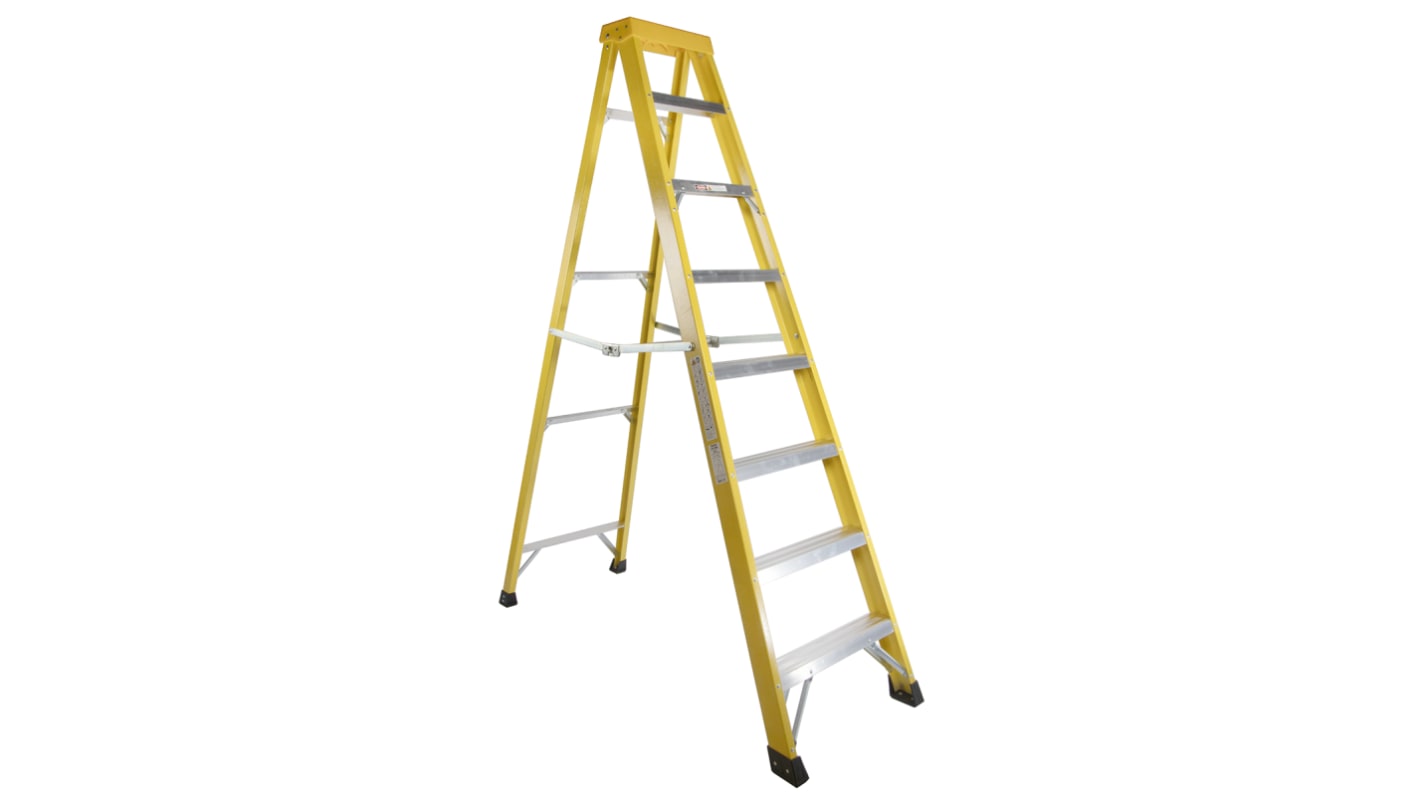 RS PRO Fibreglass 8 steps Step Ladder, 2.1m platform height