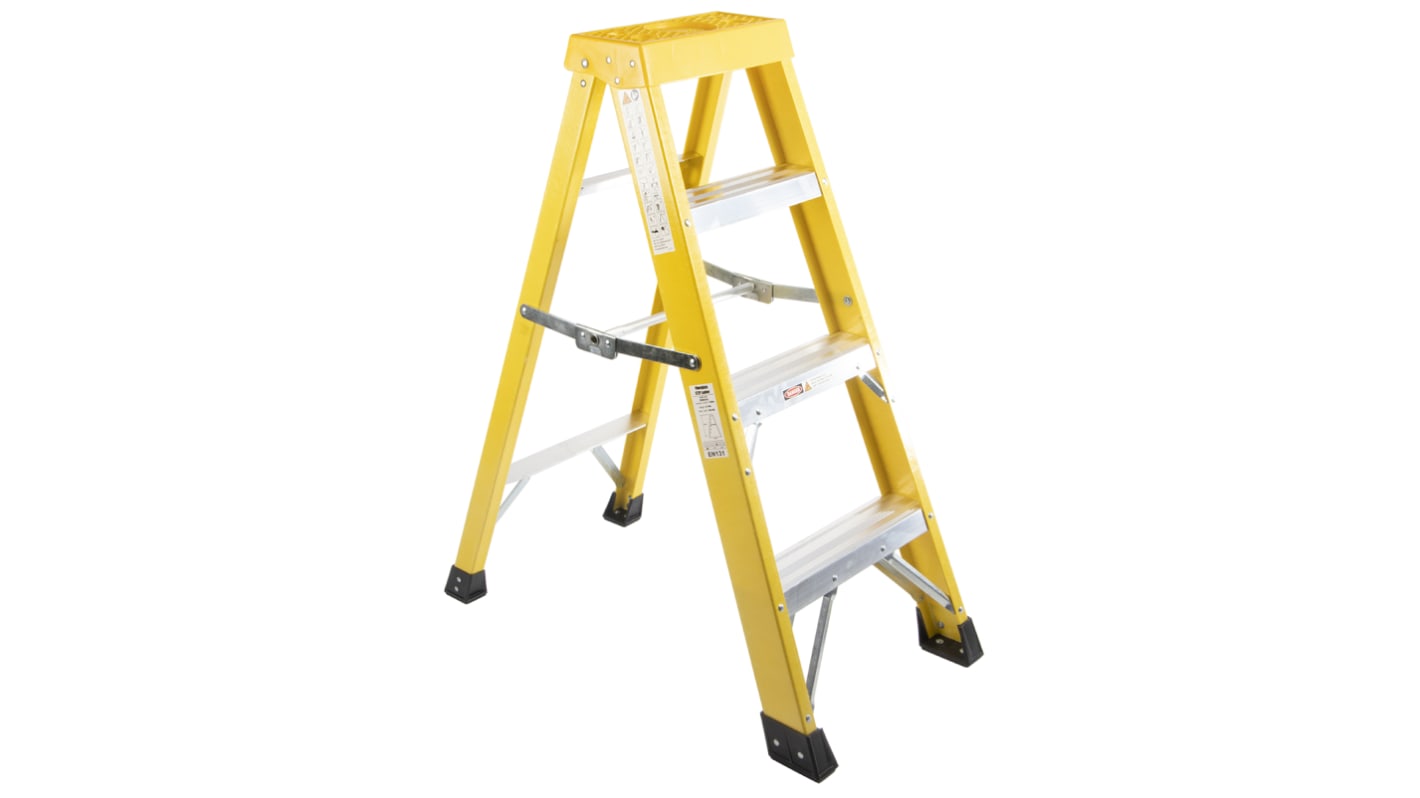 RS PRO Fibreglass 4 steps Step Ladder, 1.0m platform height