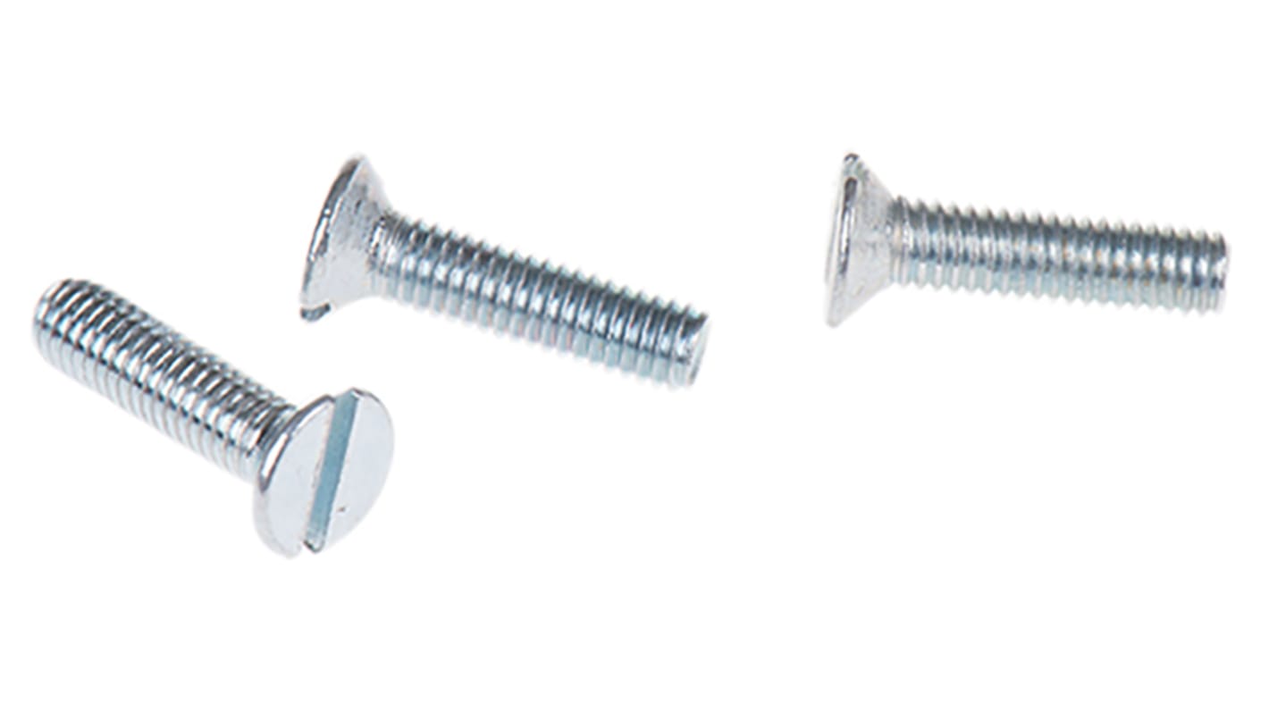 RS PRO Slot Countersunk Steel Machine Screws DIN 963, M3x12mm