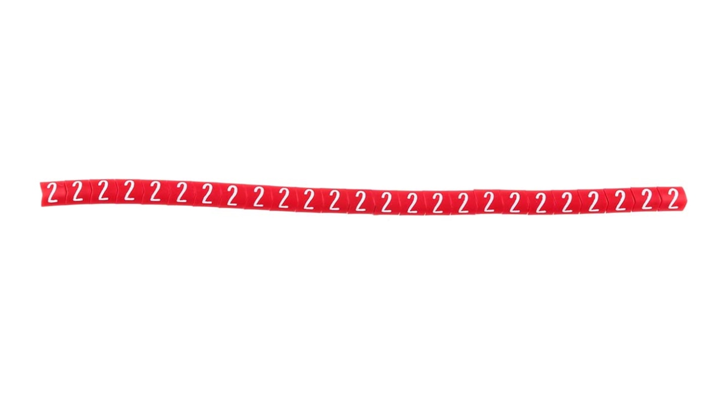 HellermannTyton Helagrip Slide On Cable Markers, White on Red, Pre-printed "2", 1 → 3mm Cable, for Cables & Wires